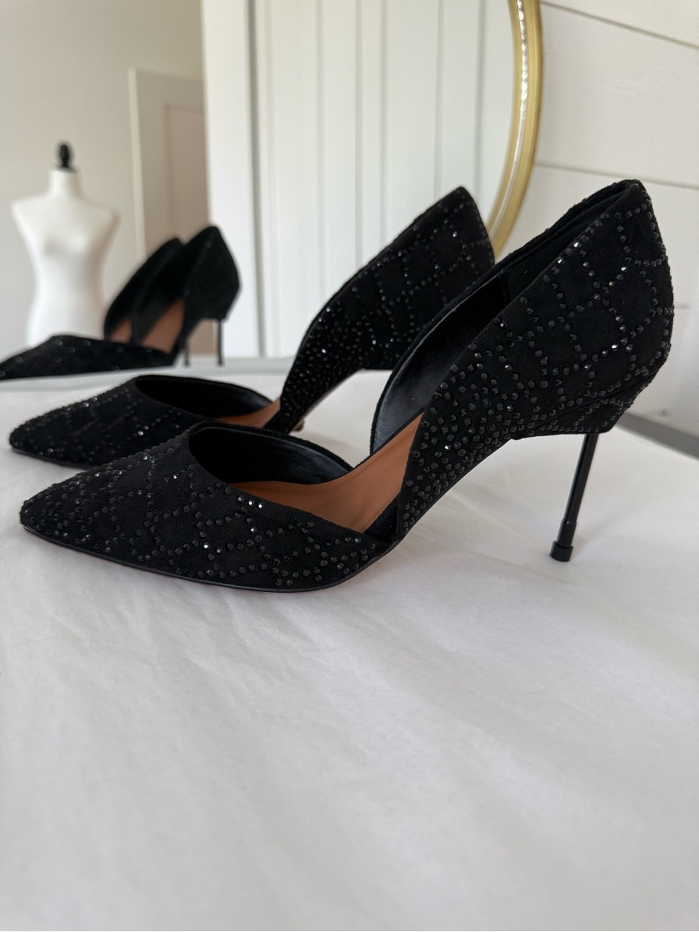 Kurt Geiger Black Crystal-Embellished Pointed-Toe Stiletto Pumps
